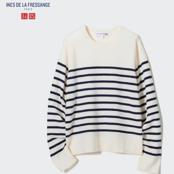 UNIQLO - CASHMERE Striped Long Sleeve Crew Neck Sweater - SZ Large -BNWT - Picture 1 of 13